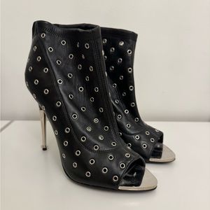 Tom Ford black and silver open toe ankle boots